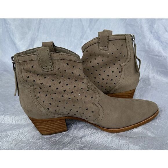 Size 8 Sam Edelman Reynolds Leather Ankle Booties Boots Tan Putty Color Western - Picture 1 of 9